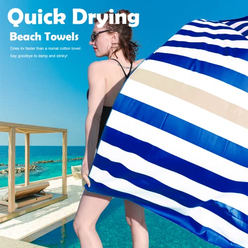 Your Choice Microfiber Beach Towel Sand-Free Quick Dry (67"x35"/60"x30") - color: K-dark Blue&khaki Stripes, size: Extra Large(67x35")