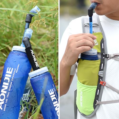 YAPJEB Soft Flask Collapsible Water Bottles, TPU Soft Water Bottle Folding Flask for Hydration Pack, BPA Free Folding Water Bottle Ideal for Cycling - color: Straw