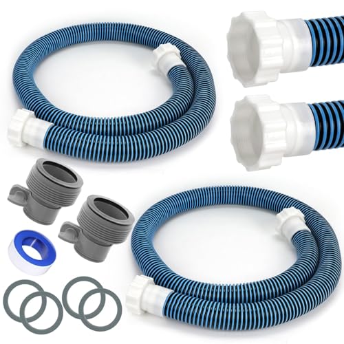 2 Pack 1.5" 6 Ft EVA Pool Hoses with Hose Adapter Type B 1.25" to 1.5" Conversion for Above Ground Pools 1 1/2 Professional Pump Hoses Heavy Duty Filter Connect Hose for Saltwater System (Blue) - color: Blue-black