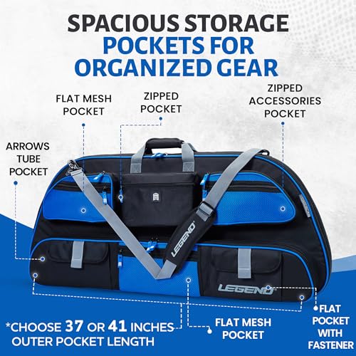 LEGEND Apollo Soft Bow Case - Compound Bow Case with Multiple Storage & Foam Padding, Lightweight Bow and Arrow Case for Archery Accessories, Bow Bag with Arrow Tube Pocket - 40" & 44" - color: Black / Blue, size: 44in Inside Length