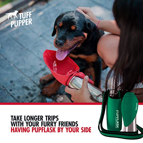 Tuff Pupper PupFlask Insulated Neoprene Dog Water Bottle Holder Sling with Wide Adjustable Shoulder Strap, Great for Travel, Walking, Hiking, Portable Pet Water Bottle Holder (40 OZ, Quetzal Green) - color: Quetzal Green, size: 40 OZ