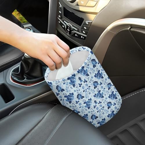 Blue Roses Car Rubbish Bin Portable Waste Basket Can Foldable Auto Waste Storasge Bag Holder with Adjustable Strap for Camping, Travelling, Picnic - color: Blue Roses