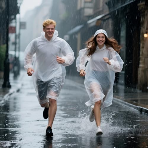 GAOHUI Disposable Rain Ponchos for Adult/Kid/Family Pack 4, Thicker Ponchos - color: Clear/Red/Yellow/Blue