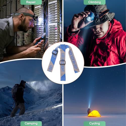 M METERXITY 3-Pack Headlamp Strap Replacement Headband, High Elastic Headlamp Adjustable Bicycles Head Band Belt for Flashlight Camping Riding [Gray Blue, Blue Pink, Black Red, 1.65"/42mm] - color: Gray Blue, Blue Pink, Black Red