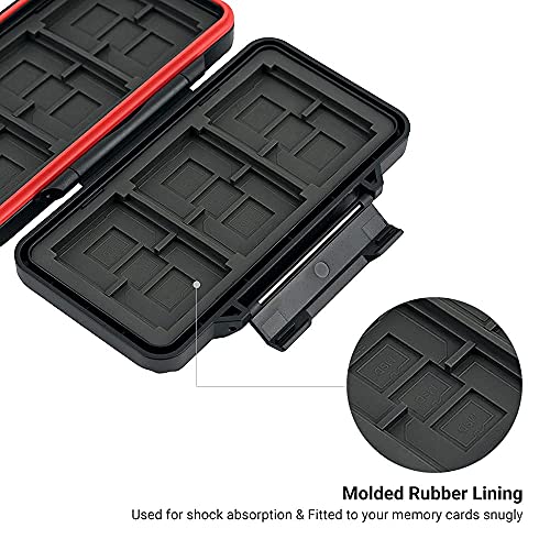 PROfezzion Memory Card Case for 6 CF/Cfast, 12 SD/SDXC/SDHC & 18 Micro SD | 36 Slots Memory Card Holder, Water-Resistant & Anti-Shock, Hard Shell with Rubber Interior, Snap-On Locking & Easy Carrying - color: Black - 36 Slots