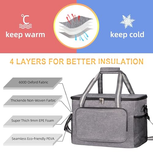 iknoe 36 Can Insulated Cooler Bag, Leakproof Lunch Tote Grey - color: Grey, size: X-Large