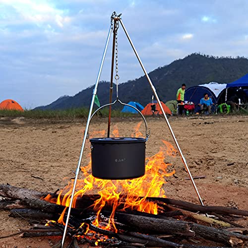 Portable Mini Camping Tripod - Campfire Cooking Dutch Oven Tripod Cooker & Grill Stand - Adjustable Height - Cooking Lantern Hanging Pot Holder with Storage Bag