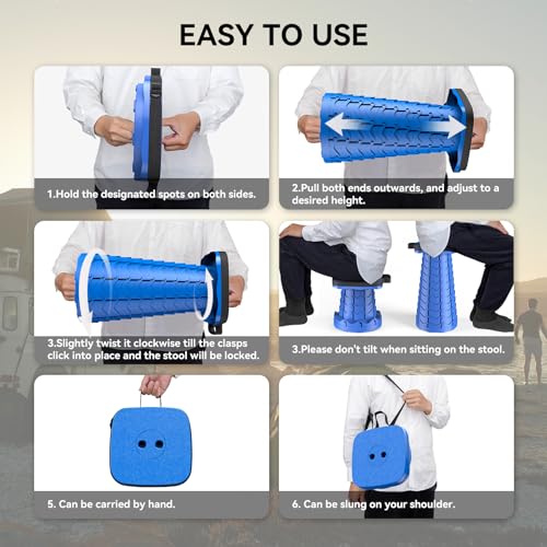 2026 Upgraded Collapsible Stool, Portable Folding Stool, Telescoping Camping Stool with Max Load Capacity 485lbs, Square Retractable Seat for Camping Gardening Fishing Hiking BBQ [Blue] - color: Square Stool-blue