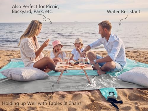 WEKAPO Beach Blanket Sandproof Waterproof, Extra Large Beach Mat, Oversized & Compact Sand Free, Quick Drying Beach Essentials for Vacation, Cruise, Picnic & Camping with Stakes - color: Grey, size: 9x7 FT (1～5 person)