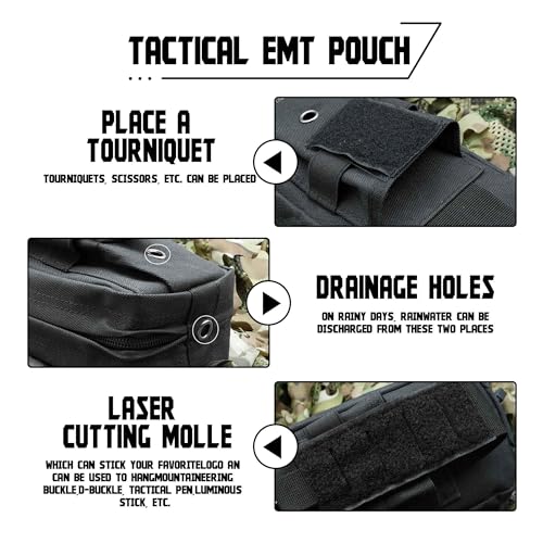 Upgrade 1000D Laser Cut Ifak Pouch Molle, Tactical Molle EMT Belt First Aid Pouches for Backpack Belt - color: Black