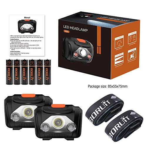BORUIT LED Headlamp Red White Light Head Lamp [2-Pack] AAA Battery Super Bright Headlight 4 Mode Head Flashlight for Kids Adult Camping Running Hunting Fishing Gear - size: 2-pack