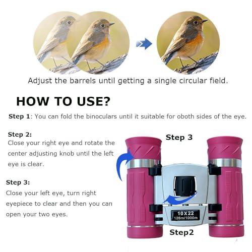 10x22 Compact Binoculars for Adults Teens, Mini Small Optical Binoculars for Bird Watching Opera Hiking Hunting Travel Concert (Pink, 10x22)