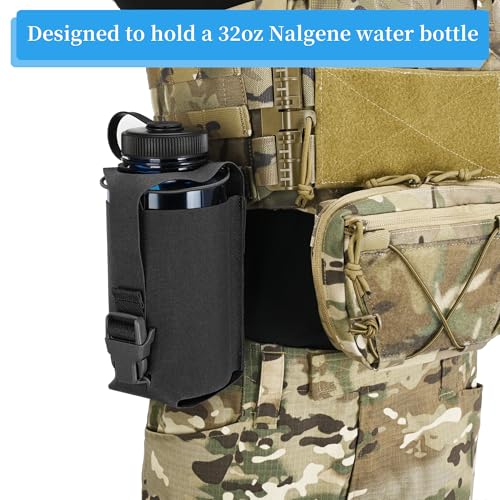 Water Bottle Pouch Molle,Water Bottle Holder with Quick Release Buckle for 32oz Water Bottle,Water Bottle Carrier for Backpack Belt Vest - color: BLK