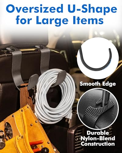 XL Hard Hat Holder for Truck, Carbon Fiber Style Headrest Hooks, 2PK | Extra-Large 7.3 x 5 in Design, 44 lb Capacity, Lightweight Nylon-Microfiber Construction - size: 2-Pack-Carbon Fiber Style