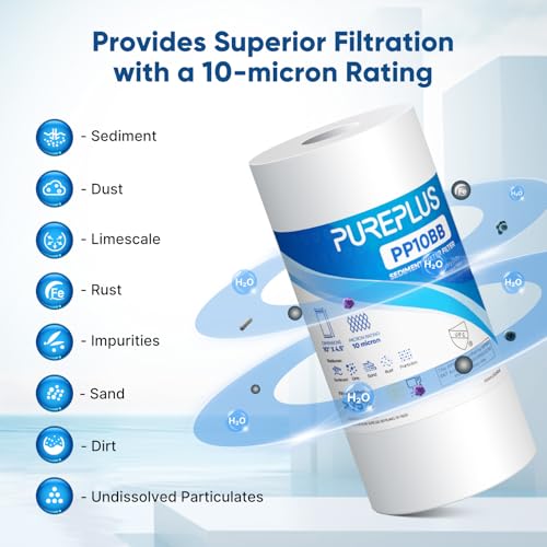 PUREPLUS 10 Micron 10" x 4.5" Whole House Sediment Home Water Filter Replacement Cartridge for Culligan RFC-BBSA, HD-950, WFHD13001B, W15-PR, GXWH30C, GXWH35F, Aqua-Pure AP817, PP10BB, 2PACK - size: 2 Count (Pack of 1), style: 10 Micron