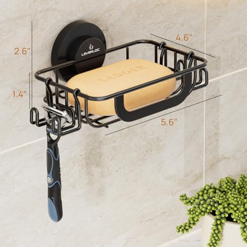 LEVERLOC Soap Holder, Soap Dish for Shower, Suction Cup Bar Soap Holder - style: 1 tier Black