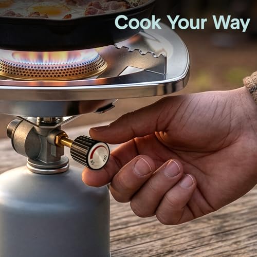 Portable Propane Camping Stove 10,000 BTU Single Burner, Compact Outdoor Cooking Stove for Backpacking & Camp Use, Easy Setup, Stable Base, Small Cooking Stove, Fuel Tank Not Included