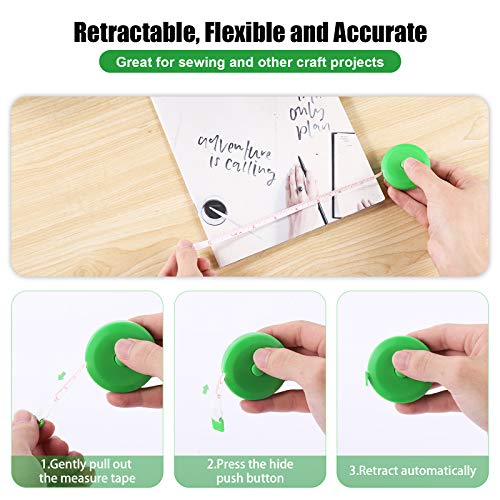 Measuring Tape Retractable, 60 Inch Soft Fabric Tape Measure for Body, Push Button Sewing Measurement Tape for Cloth Waist(3 Pack/Green Black Blue) - color: Green, Black, Blue