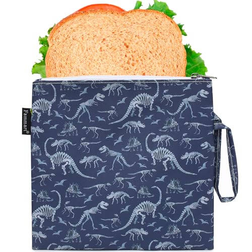 Fammart Reusable Sandwich Bag/Snack Bag for Kids & Adults, Dual Layer Lunch Bag with Handle, Washable, Food Safe, BPA Free (1-Pack, Dinosaur Fossil) - color: Large, 1 Pack - Dinosaur Fossil