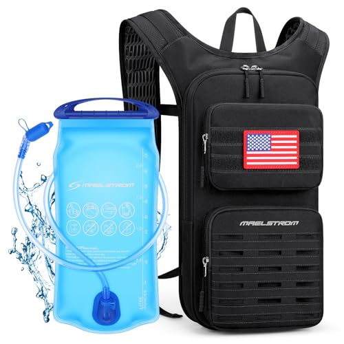 Maelstrom Tactical Hydration Backpack,Water Pack with 2L Water Bladder - color: Black