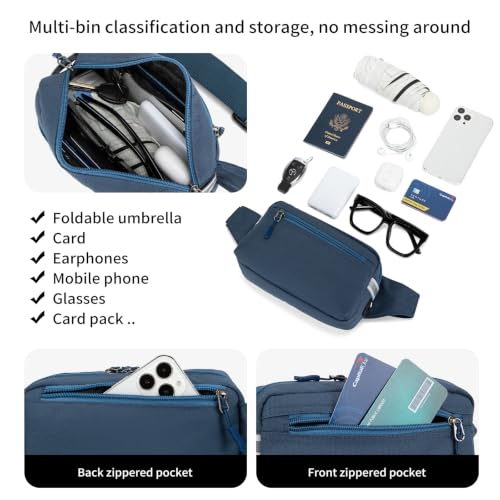 Mini Hiking Waist Bag, 3-Pocket 1.7L RFID Blocking Fanny Pack for Men Women - color: Blue