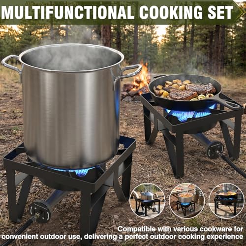 BESTFIRE 200,000 BTU Heavy-Duty Propane Burner – Outdoor Stove with 0-20Psi Adjustable Regulator & Black Hose – Ideal for Home Brewing, Turkey Frying, Camping & Backyard Cooking - style: Heavy-Duty Single