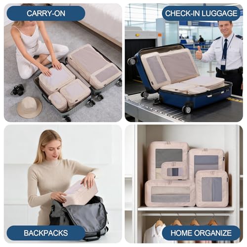 Compression Packing Cubes - Travel Organizer Bags for Suitcases and Luggage, Eco-Friendly Fabric (5-Pack) (Beige) - color: Beige
