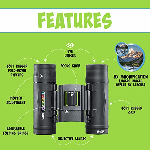 Tasco Kids Binoculars 8x21, Compact Binoculars for Kids Ages 3-12, Great for Adventures, Hiking, Camping, Travel, Bird Watching - color: Black