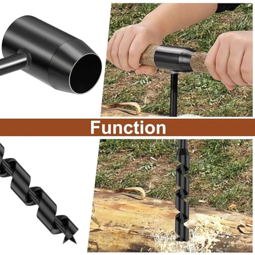 25mm Hand Auger Wood Drill - Bushcraft Manual Survival Self-Tapping Drill Bit for Camping, Outdoor Hiking & Woodworking (260mm Total Length)