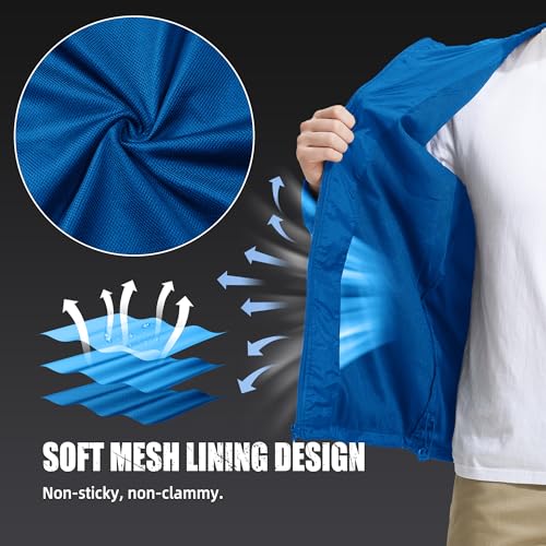 ZITY Mens Rain Jacket with Lining Waterproof Lightweight Rain Coats Packable Hooded Windbreaker for Hiking Golf Cycling - color: Blue, size: Medium