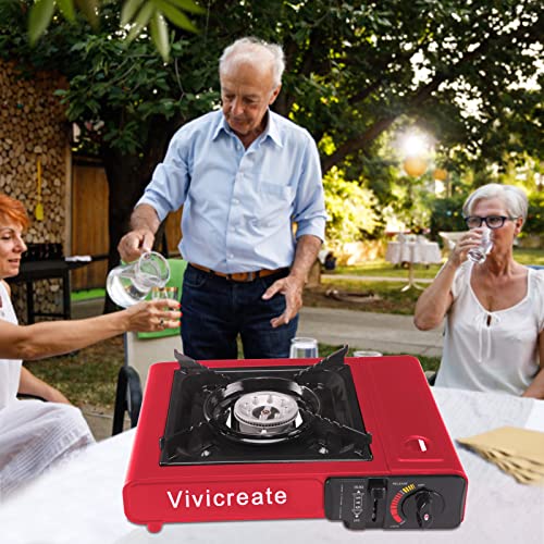 Vivicreate Portable Butane Stove 8500 BTU, Butane Stove with Auto Ignition for Camping, Lightweight Portable Gas Stove Burner with Safety Lock, Butane Burner, Estufa de Gas Portatil(Red) - color: Red