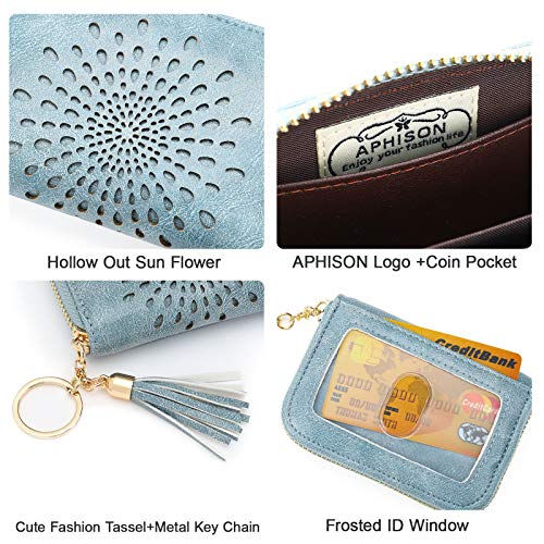 APHISON RFID Credit Card Holder Zipper Card Case Keychain Small Wallet for Women 1927 BLUE - color: 0-3BLUE（single zip）