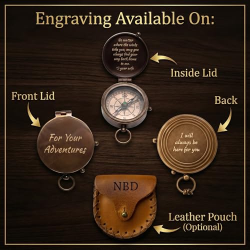 Custom Engraved Compass for Men – Personalized Brass Pocket Compass Gift | Vintage Antique Engravable Keepsake, Son, Husband, Dad, Grandson, Graduation, Fathers Day, Anniversary, Retirement, Christmas