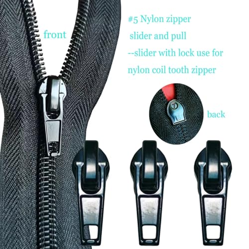 Zipper Repair Kit 39 Pcs, #5 Sliders with Pull, Metal Zippers Retainer Box,Insertion Pin 6 Sets, Replacement Zip Bottom/Top Stop, Metal, Plastic, Nylon Coil Zippers Head FIx on Jaceket