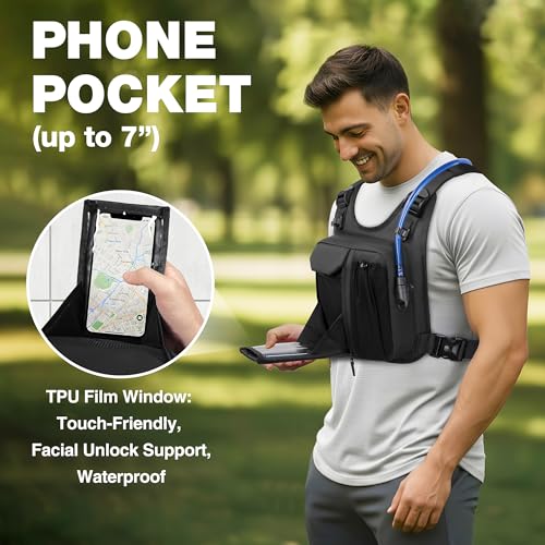 JXFUKAL Running Vest, Lightweight Hydration Backpack with 2L Water Bladder, Reflective Hydration Pack, Tactical Chest Pack Bag for Hiking Running Cycling Marathon for Women Men