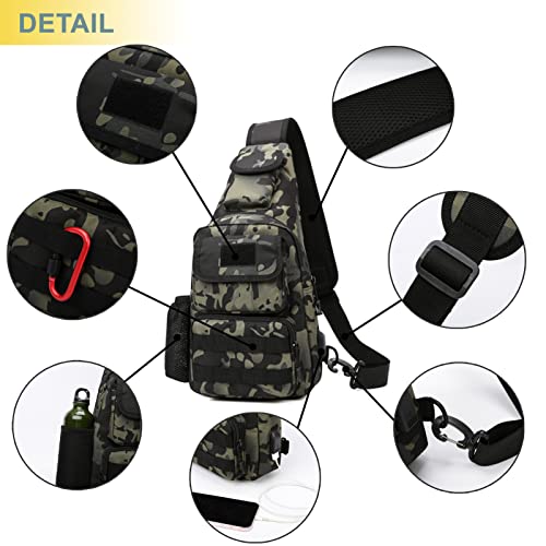 Tactical Shoulder Bag - 1000D Molle Military Backpack Outdoor Daypack Chest Pack - color: Black