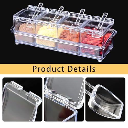 Clear Seasoning Box, 4 Pieces Seasoning Rack Spice Pots - color: Basic Clear