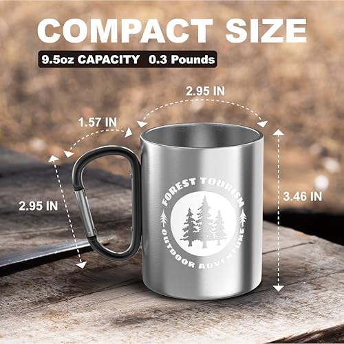 Glow-in-The-Dark Stainless Steel Camping Mug with Carabiner Handle | Double-Wall Vacuum Insulated, Compact & Lightweight 9.5oz Cup for Hiking, Backpacking - color: Black