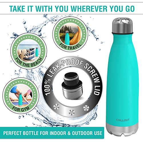 CHILLOUT LIFE 25oz Insulated Stainless Steel Water Bottle, Leak Proof - color: Aqua Blue