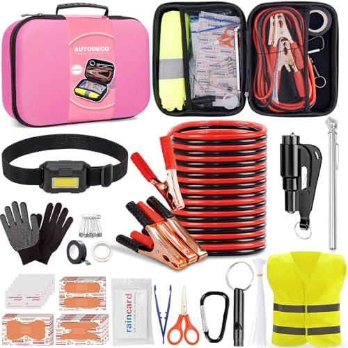 Car Roadside Emergency Kit, Car Safety Kit for Men Portable Car Kits for Emergency, Pink - color: Pink