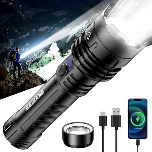 Rechargeable Flashlight with Ignition Lens, 2000LM, Camping & Home | High-lumen zoomable beam, 5 modes with SOS, 5000mAh USB-C, IPX6 water resistance for camping, outages and roadside use