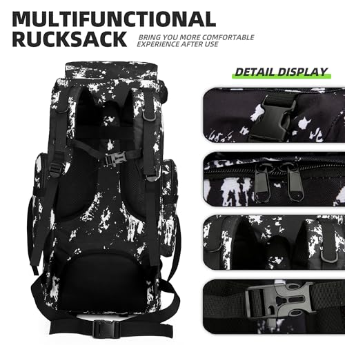 King'sGuard 70L Camping Hiking Backpack for Men Women Large Military Tactical Backpack Molle Rucksack Backpack for Outdoor - color: Black Lighting