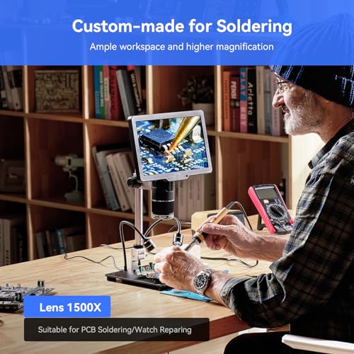TOMLOV TriL110 3-Lens Digital Microscope: 10.1" 2500X 2K HD Coin Microscope Magnifier for Whole Coin View with IPS Screen, LCD Soldering Microscopes for Adults, 14 LED Lights, PC/TV Compatible - size: 10.1"