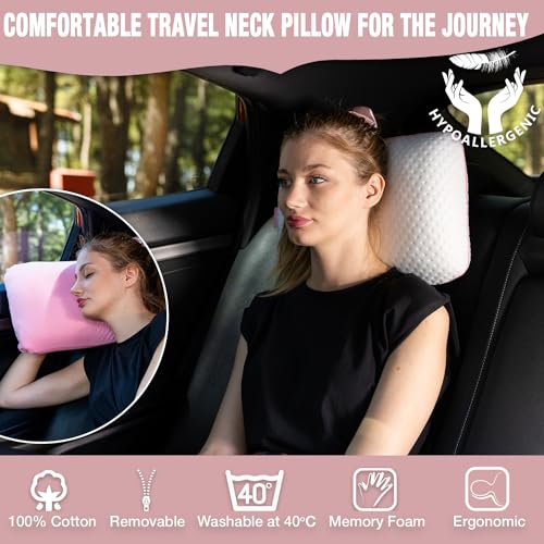 alkamto Travel & Camping Comfortable Memory Foam Pillow – Easy to Carry Portable Bag – Temperature Regulating Pillow Case (Pink + Extra Cover) - size: Pink Travel + Extra Cover