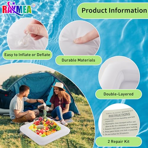 RAYMEA Inflatable Ice Serving Bar 2 PCS, Portable Salad Ice Tray Food Drink Pool Containers Inflatable Cooler for Summer Parties, BBQ, Graduation, Camping or Picnic (24 Inch White)