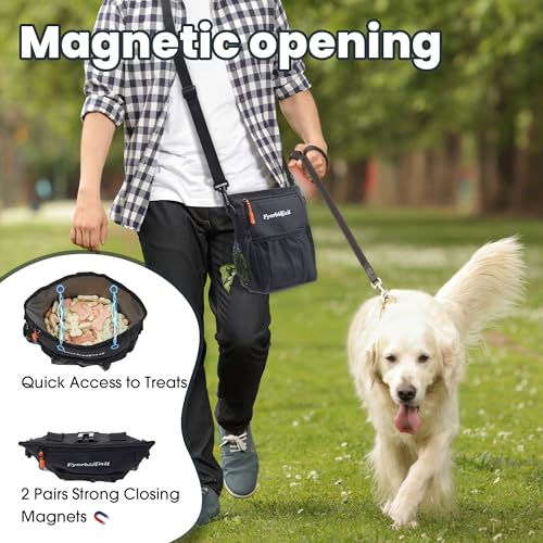 Dog Treat Pouch, 4 Cup Training Bag, Magnetic Closure, 3 Way Wear, Black - color: Black