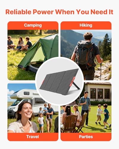 VEVOR 300W Foldable Monocrystalline Solar Panel, 23% High-Efficiency Portable Mono Solar Panel Charger with MC4 Output & 10-in-1 DC Adapters, IP67 Waterproof for Power Stations, Camping, Hiking Trips - size: 300W