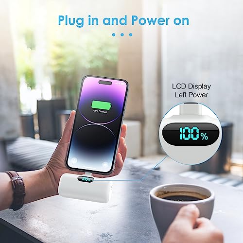 Mini Portable Charger USB C Power Bank,5000mAh PD Fast Charging Battery Pack Built-in USB-C Connector Travel Essential for iPhone17/Pro/17Pro Max/16e/Air/16 Plus/16Pro Max/15 All Series,Android White - color: White