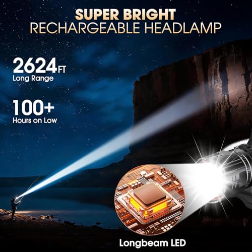 ATDOALL Headlamp Rechargeable, Super Bright LED Head Lamps 2-Pack Headlight - color: 2 Pack