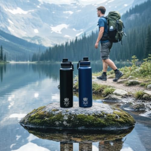 Premium 1 Liter Water Bottle (33.8 oz) with Carrying Case & Strap - Double Wall Vacuum Insulated Stainless Steel Water Bottle - Leakproof Lid, Wide Mouth, BPA-Free, Removable Strainer – Black - color: Black